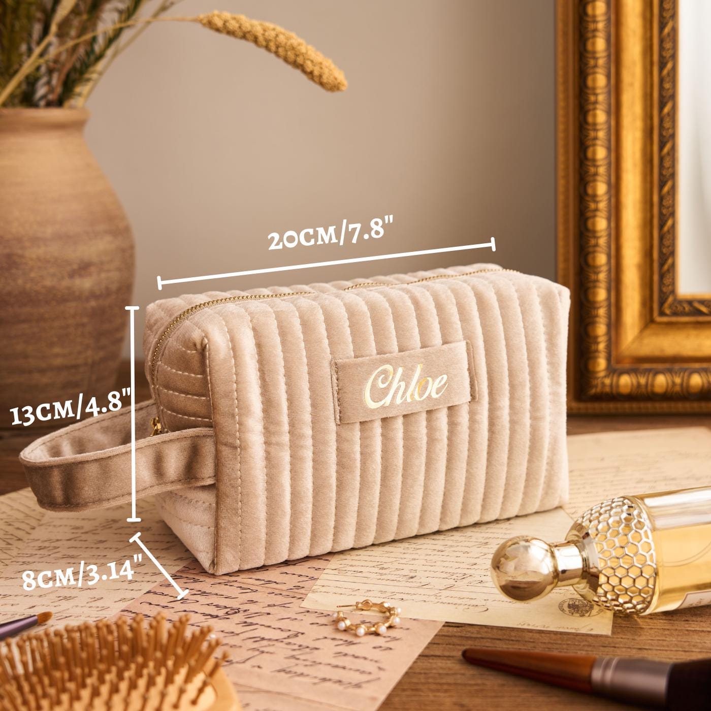 Personalisiertes Make-up-Tasche Set – Geschenk Für Frauen Zum Geburtstag, Hochzeit, Mit Spiegel, 22,9x16x5 Cm