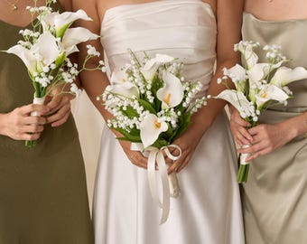 Lily of the Valley Wedding Bouquet: Rustic Calla Bridal Bouquets, Artificial Flower, Corsage, Boutonniere, Wedding Accessories Flower