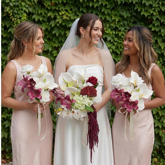 Burgundy Wedding Bouquet: Wine Red Bridal Bouquets, Hydrangea, Preserved amaranth,Artificial Flower, Corsage, Boutonniere, Wedding Decor