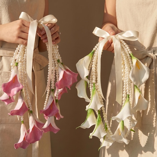Calla & Pearl Wedding Bouquet: Custom Rustic Bridal Bouquets, Artificial Flowers, Corsage, Boutonniere, Wedding Accessories, Wedding Decor