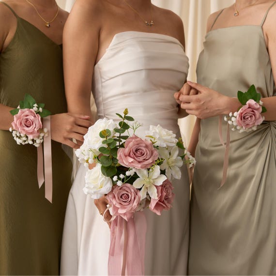 Rustic Pink Wedding Bouquet: Dusty Pink Bridal Bouquets, Artificial  Flowers, Faux Flower, Corsage, Boutonniere, Wedding Accessories Flowers -  Etsy
