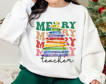 Christmas Teacher Pencil Tree Sweatshirt, Merry Teacher Hoodie