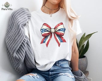 Coquette 4th of July Shirt, American Flag Bow Shirt, 250th Anniversary Celebrations Costume