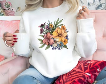 Watercolor Wildflower Sweatshirt, Botanical Spring Hoodie, Mother's Day Gift