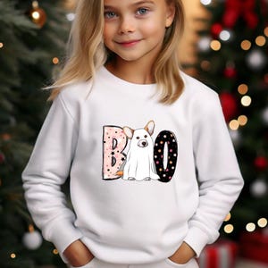 Halloween Boo Ghost Dog Sweatshirt, Ghost Dog Kids Crewneck, Spooky Season Outfit, Halloween Dog Clothing, Dog Lover Hoodie, Halloween Gift