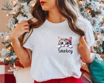 Personalized Cat In Pocket Tee, Cat Lover Shirt
