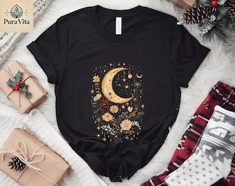Floral Moon Graphic Tee, Boho Lunar Shirt