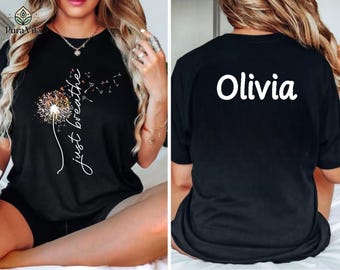Camiseta de yoga personalizada con diente de león, camiseta de meditación "Solo respira", regalo personalizado