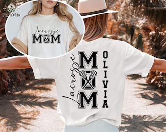 Personalized Lacrosse Mom Shirt, Two-Sided Custom LAX Mama Tee, Sports Mom Gift