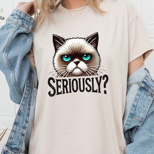 Grumpy Cat Shirt, Seriously? Cat Expression T-Shirt, Moody Cat Graphic Tee, Sarcastic Pet Tee, Gift For Cat Lover, Sarcastic Mood Cat Lover