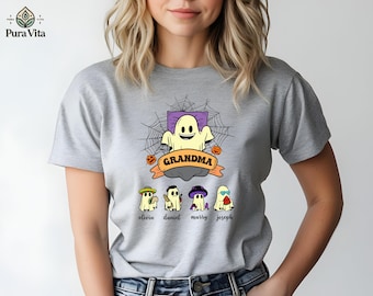 Custom Halloween Grandma Shirt, Personalized Grandkids Ghost Tee
