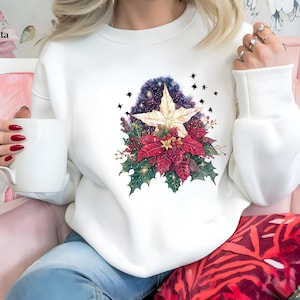 Christmas Sweatshirt, Poinsettia Bouquet Hoodie, Christmas Flowers, Holiday Flowers, Flowers Crewneck, Flowers Lover Gift Hoodie, Xmas Gift
