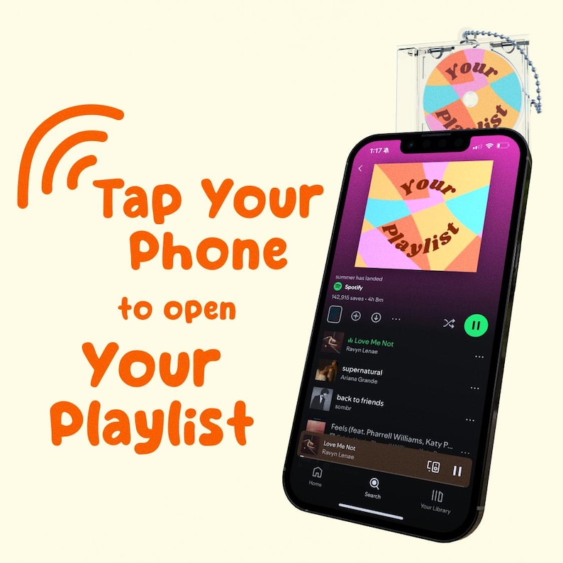 Your Spotify Playlist on a Scannable CD & Clear-case Keychain, NFC Phone Tap-To-Play, Gift a Playlist, Personalized Image/Link, Apple Music image 4