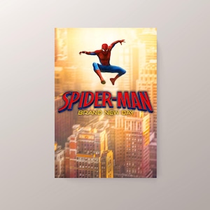 May include: A book cover featuring Spider-Man in a dynamic pose against a cityscape backdrop. The title "SPIDER-MAN" is prominently displayed in red and blue, with "BRAND NEW DAY" below. The overall design has a comic book style.