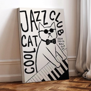 Katze Jazz Katzen Poster Filmposter, gewickelte Leinwand, Kunst Poster für Geschenk, Raumdekor, Wandkunst, Geschenk für Ihn