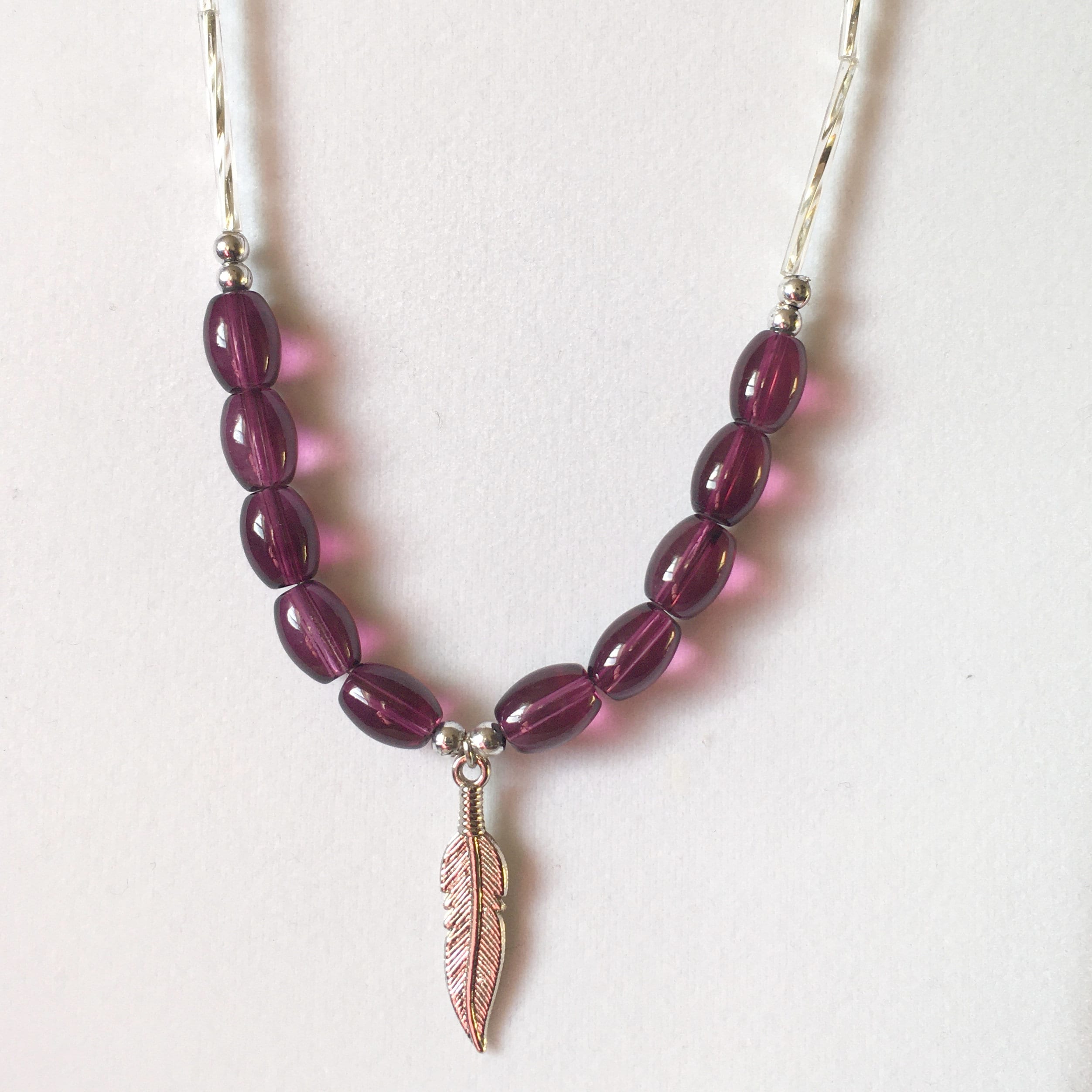 Beaded Necklace With Feather Pendant Etsy UK