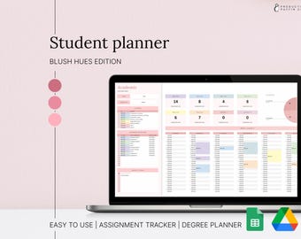 Blush Pink Student Planner: Google Sheets Assignment & Degree Tracker (Digital Download)