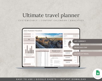 Planificador de viajes internacionales / Presupuesto, itinerario y lista de equipaje para viajes en Google Sheets