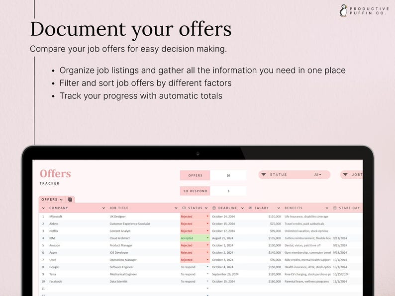 OFFERS TRACKER: Manage your job offers, compare them, and make informed decisions.