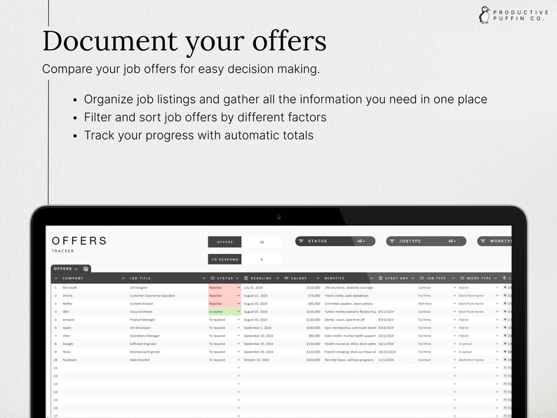OFFERS TRACKER: Manage your job offers, compare them, and make informed decisions.
