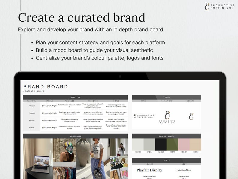 Explore and develop your brand with an in depth brand board.
