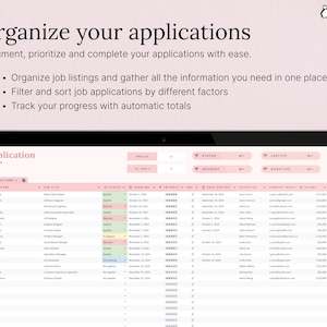 APPLICATIONS TRACKER: Monitor all your job applications, track their statuses, and deadlines.