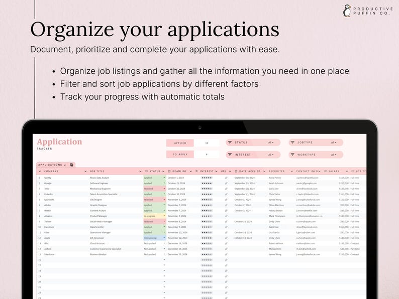 APPLICATIONS TRACKER: Monitor all your job applications, track their statuses, and deadlines.