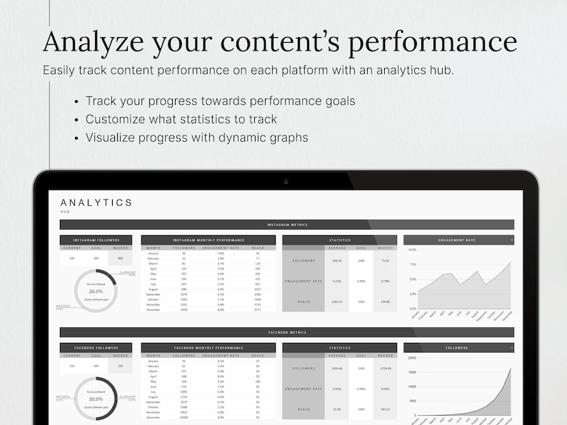 Easily track content performance on each platform with an analytics hub.