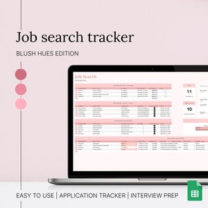 Job Application Tracker Google Sheet Spreadsheet | Blush Pink Job Search Tracker Interview Preparation Career Organizer Tool for Job Seekers