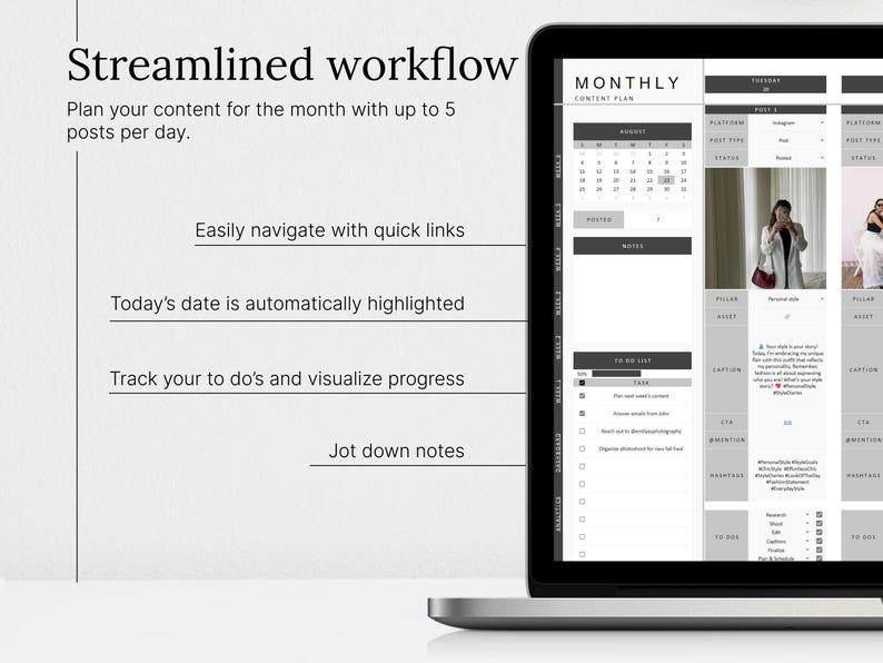 Plan your content for the month with up to 5 posts per day.