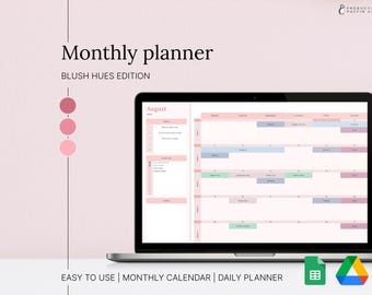 Blush Pink Monthly Planner Template: Google Sheets Habit Tracker (Digital Download)