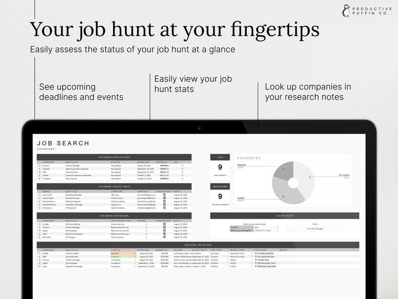 ANALYTICS DASHBOARD: Get a quick overview of your job search and key metrics at a glance.