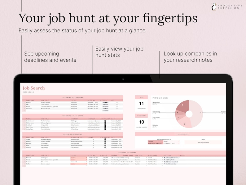 ANALYTICS DASHBOARD: Get a quick overview of your job search and key metrics at a glance.