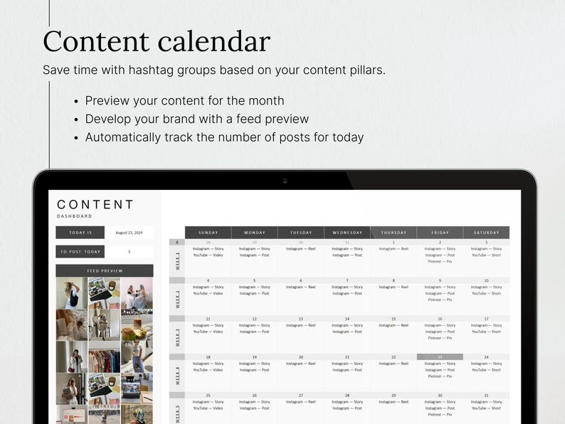 Plan your content for the month with up to 5 posts per day.