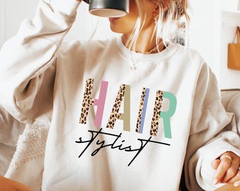Hair Stylist Sweatshirt, Leopard Hair Dresser Shirt, Hair Hustler Shirt, Cosmetologist Shirt, Barbershop Shirt, Hair Therapist Gift, SP5208