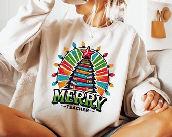 Merry Teacher Sweatshirt, Christmas Teacher Shirt, Back to School T-Shirt S303