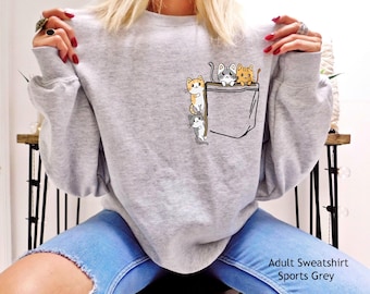 Cute Kitten in Pocket Shirt, Funny Black Cat Sweatshirt, Retro Cat Graphic Hoodie, Aesthetic Gifts For Cat Owner, Cat Lovers Shirt, SW29
