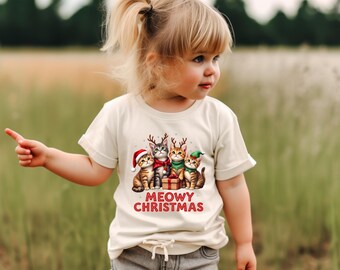 Meowy Christmas Kids Shirt Cute Cat Holiday Toddler Tee ,S402