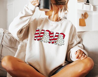 Christmas Mama Sweatshirt, Candy Cane Striped Letters Shirt, Santa Hat Mom Hoodie, Holiday Gift for Mother, S257