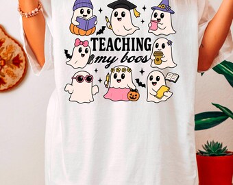 Teaching My Boos Halloween Shirt, Kindergarten Teacher Shirt, Ghost Teacher Tee, Spooky Season Teacher Shirt, Halloween School Shirt, SW124