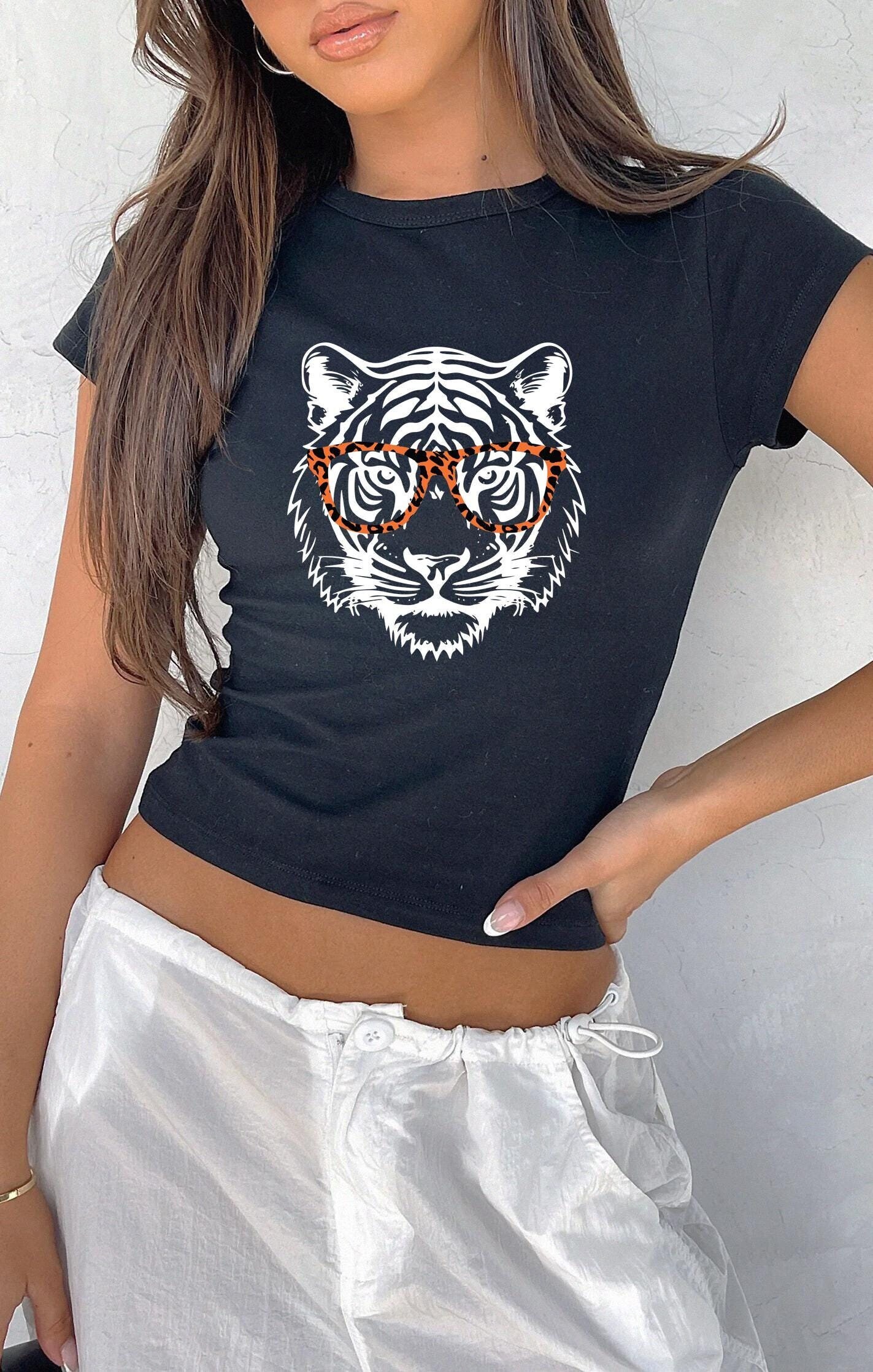 Vintage Tiger Face 90's Baby Tee, Aesthetic Animal Tank Top