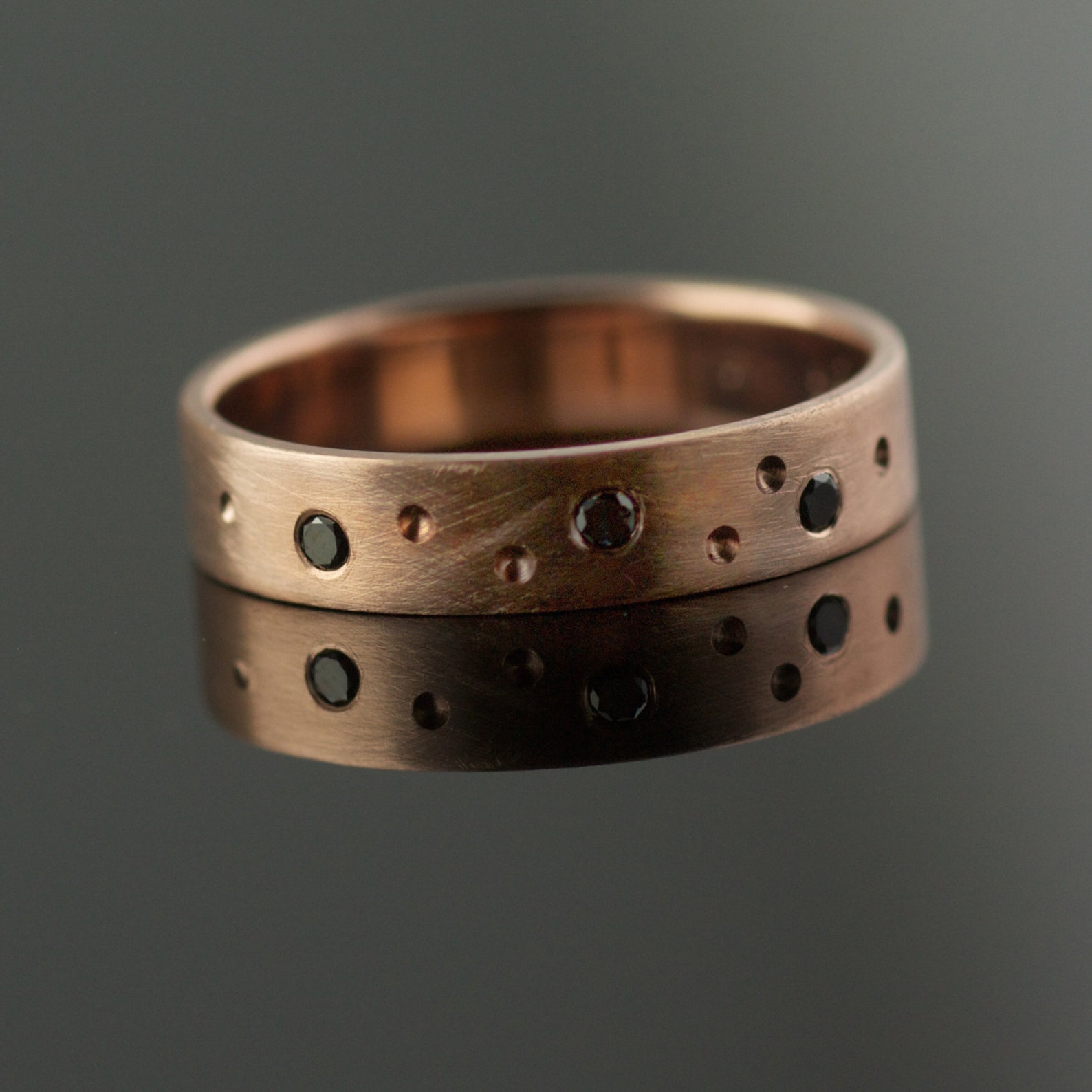 Roses & Rain // 14k Red Gold With Black Diamonds by VK Designs - Etsy