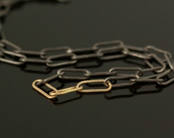 Oxidized Paperclip Chain Necklace with 14k Yellow Gold