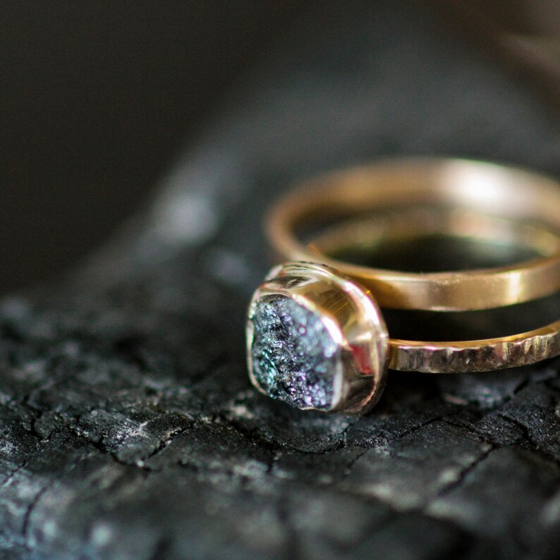 Rough Diamond Engagement Ring 14k Gold 1.2ct Black Eco Friendly Metal Etsy