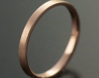 Rose Gold Wedding Bands Recycled Hand Forged 14k Eco Friendly Metal 2mm