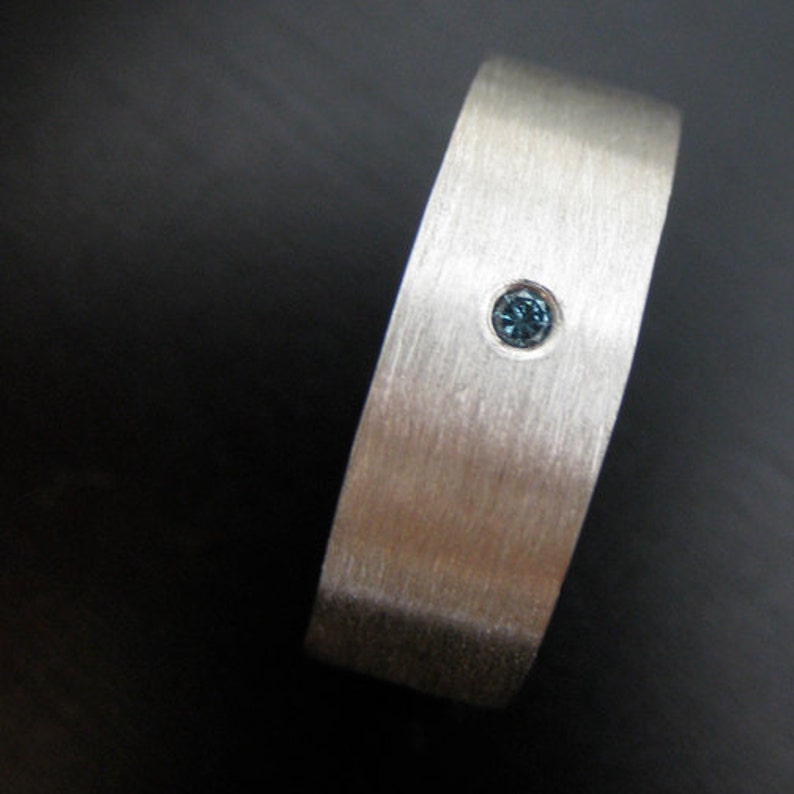 Special Hand Forged Blue diamond Recycled Palladium Sterling Ring Size 8 Ready to Ship