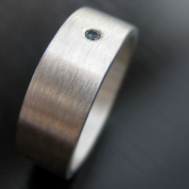 Special Hand Forged Blue diamond Recycled Palladium Sterling Ring Size 8 Ready to Ship