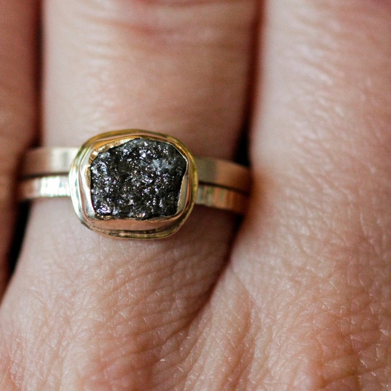 Rough Diamond Engagement Ring 14k Gold 1.2ct Black Eco Friendly Metal Etsy