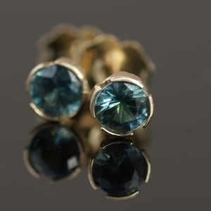 Montana Sapphire Open Bezel Set Gold Earrings