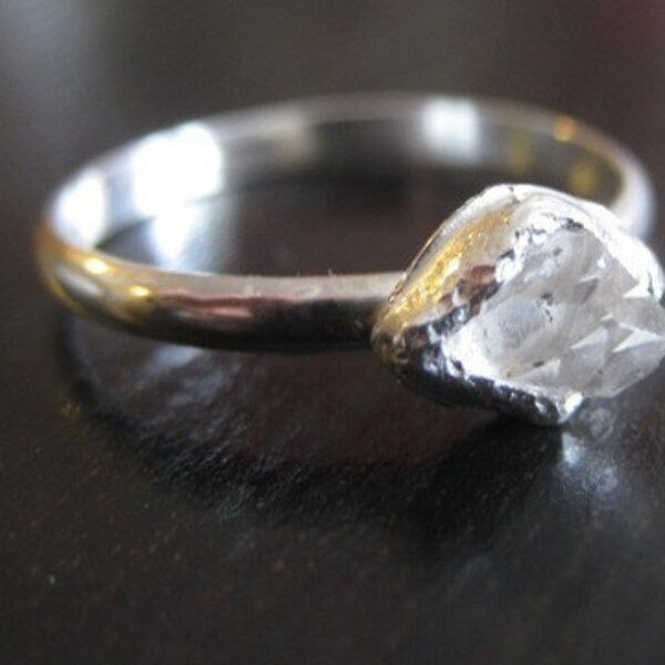 Stunning Clear Herkimer Diamond Ring Set in Fine Silver